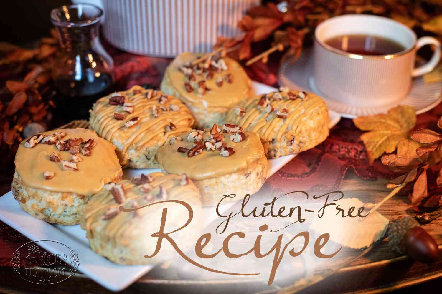 Gluten Free Pecan Scones Recipe with Molasses Glaze serve with tea