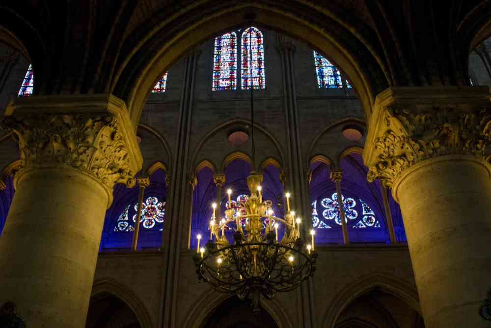 Notre Dame Cathedral Interior Chandelier and Pillars