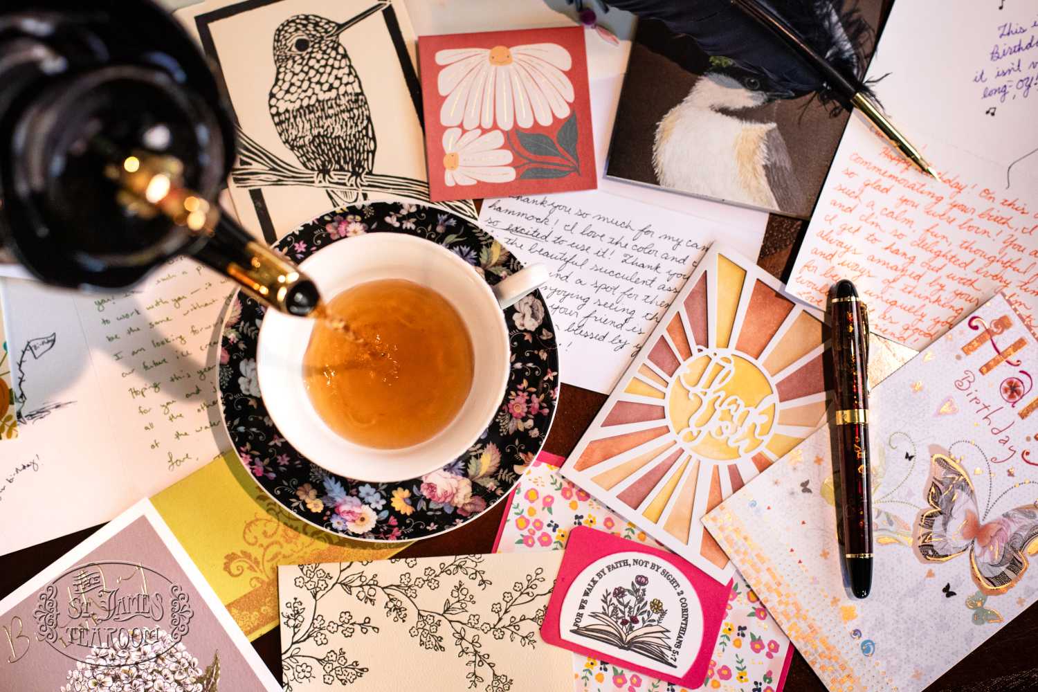 St James Tearoom - Value of a Letter Blog - Teacup on saved cards with Teapot